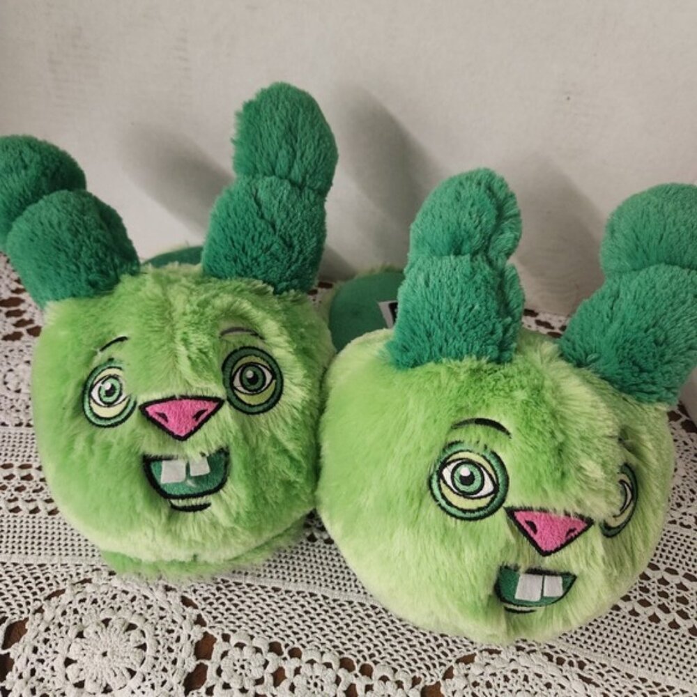 Fuggler Funny Ugly Monster Green Plush Slippers Mens‎ 9-11 Womens 10-12 L/XL